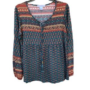 Lascana for Venus Boho Paisley Tunic Top with Fringe Tie Medium